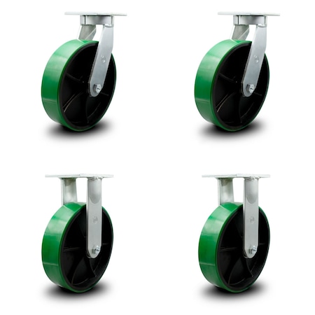 Service Caster 10 Inch Heavy Duty Green Poly on Cast Iron Caster Swivel Locks 2 Rigid SCC, 2PK SCC-KP92S1030-PUR-GB-BSL-2-R-2